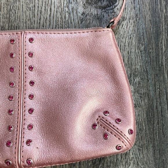 Michael by Michael Kors Mini Pink Metallic Leather and Rhinestone Wristlet Purse - Picture 5 of 9